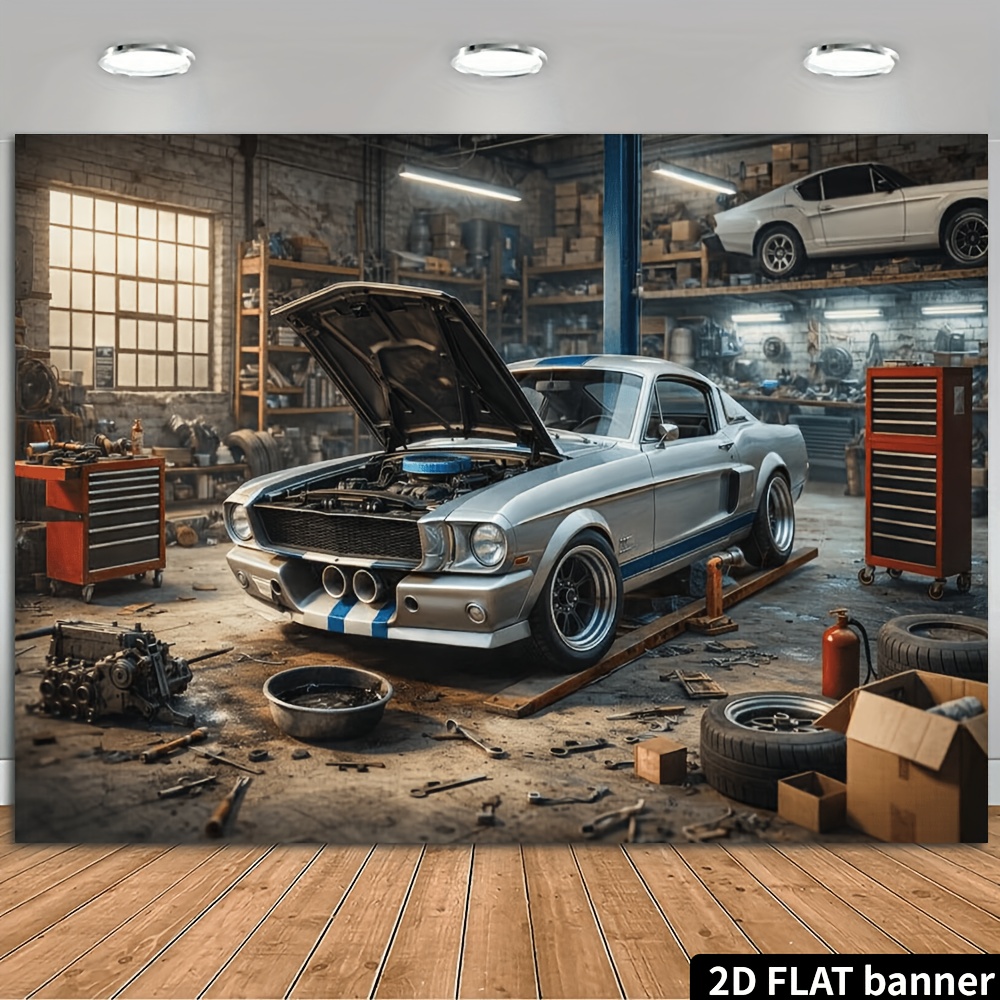 Auto Repair Shop Background - 2D plane retro auto repair shop