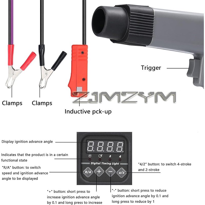 Timing Light Gun - 12V Digital Display Ignition Timing Light